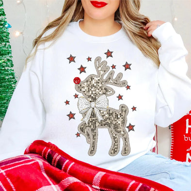 GLITTER REINDEER BOW   - DTF