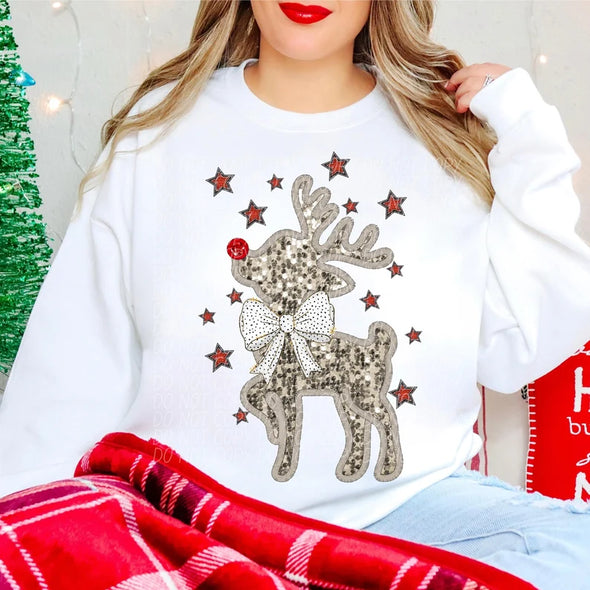 GLITTER REINDEER BOW   - DTF