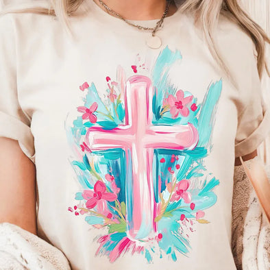 Easter Cross with Florals  - DTF Transfer