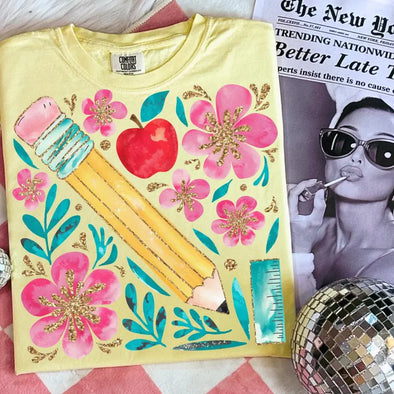 Floral Teacher Pencil - DTF Transfer