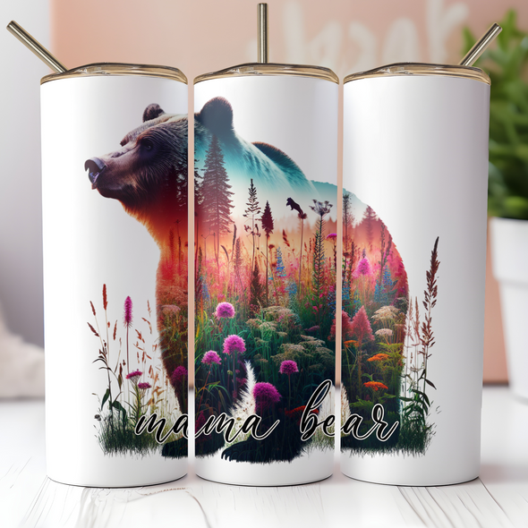 Mama Bear 4 - 20 oz Skinny Tumbler Sublimation Transfers