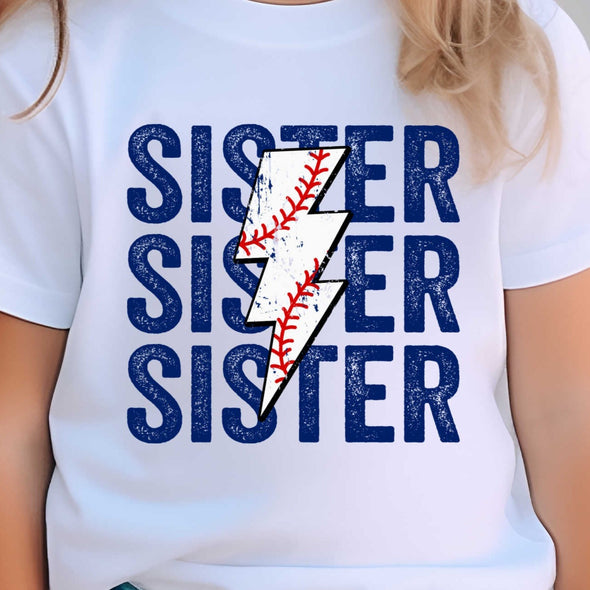 Baseball Sister Stacked Distressed BLUE -  DTF