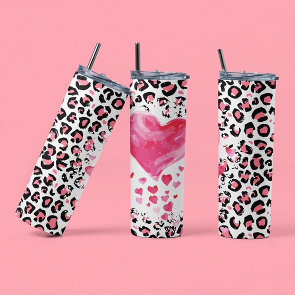 Leopard Hearts - 20 oz Skinny Tumbler Sublimation Transfers