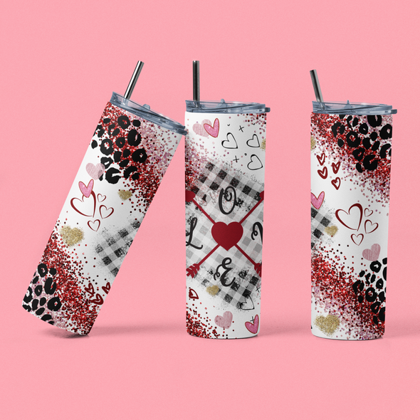 Love Heart Leopard - 20 oz Skinny Tumbler Sublimation Transfers