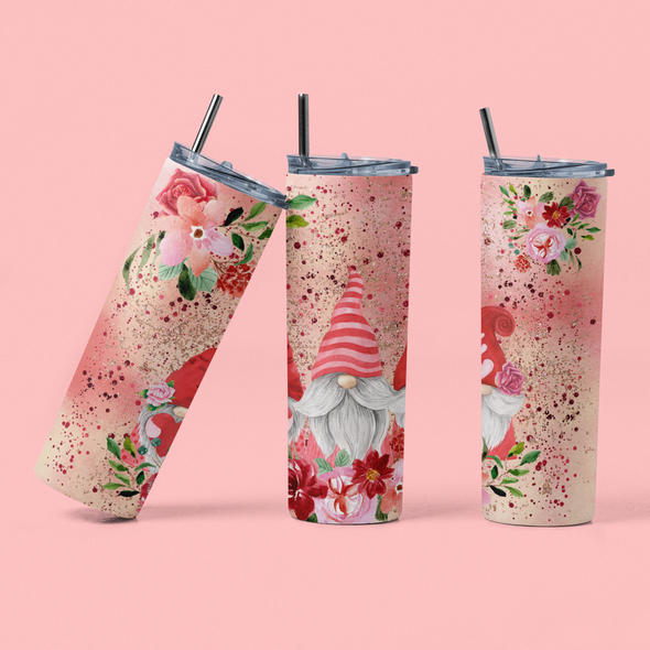 Valentine Flower Gnomes - 20 oz Skinny Tumbler Sublimation Transfers