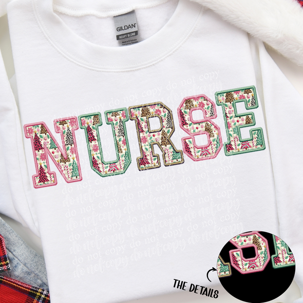 Nurse Christmas Fun Faux Embroidery - DTF