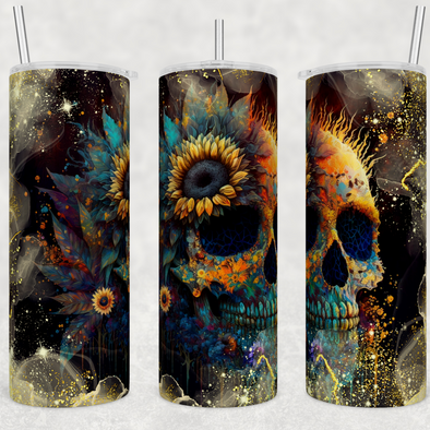 Skull With Sunflowers 20  oz Skinny Tumbler Sublimation Transfers