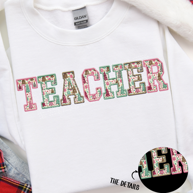 Teacher Christmas Fun Faux Embroidery - DTF