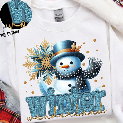 Winter Wonderland Snowman Faux Embroidery - DTF