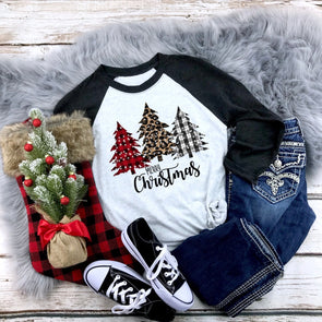 ADULT Merry Christmas 3 Trees -  Screen Print Transfer