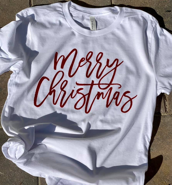 Red GLITTER Merry Christmas -  Screen Print Transfer
