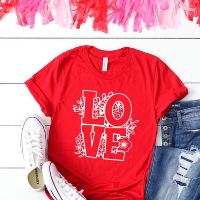 B7 White LOVE Floral -  Screen Print Transfer RETIRING