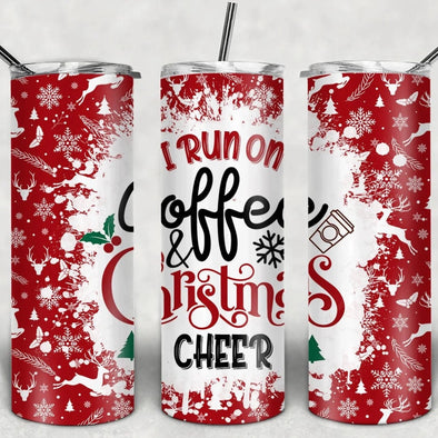 I Run On Coffee & Christmas Cheer - 20 oz Skinny Tumbler Sublimation Transfers