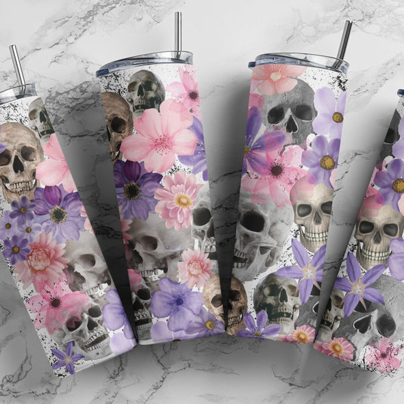 Floral Skulls - 20 oz Skinny Tumbler Sublimation Transfers