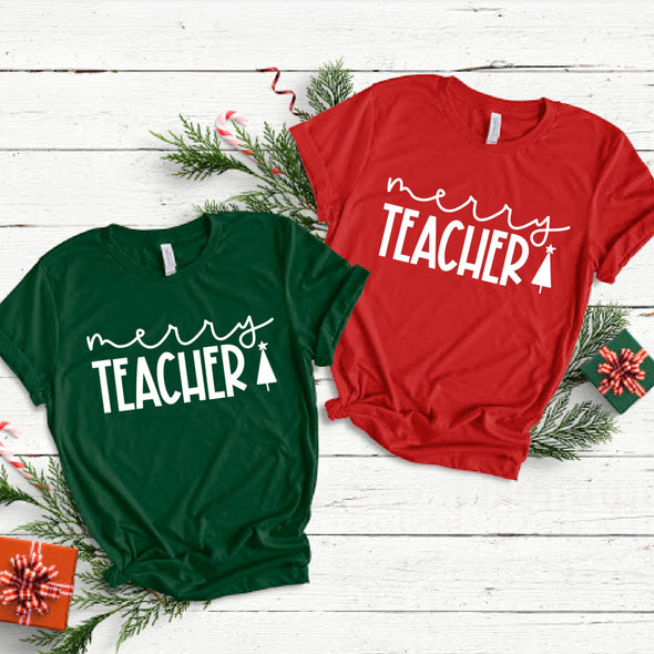 Merry Teacher - Screen Print Transfer