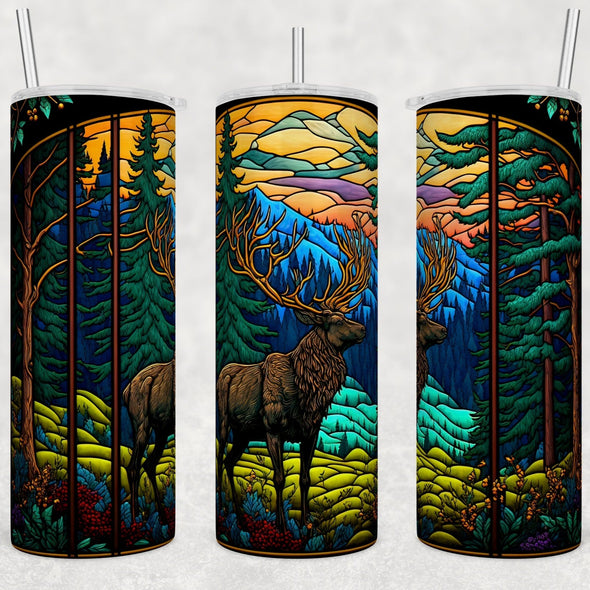 Elk Stained Glass - 20 oz Skinny Tumbler Sublimation Transfers