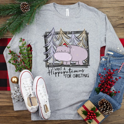 Adult Hippo Christmas - Screen Print Transfer
