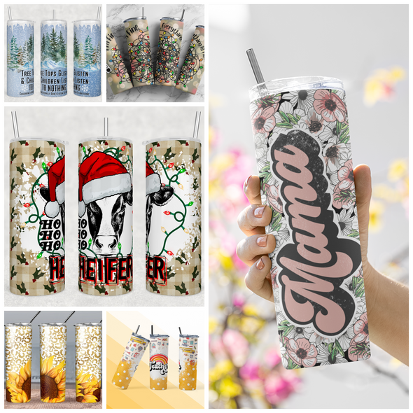 10 for $15 Tumbler Mystery Pack (all will be straight) - 20 oz Skinny Tumbler Sublimation Transfers