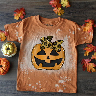 A64 YOUTH Leopard Bow Pumpkin -  Screen Print Transfer