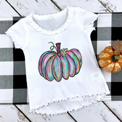 A31 Youth/Toddler Colorful Pumpkin -  Screen Print Transfer - Shirt =  KAVIO I1P0592 or P1P0592 Lettuce Edge Ruffle