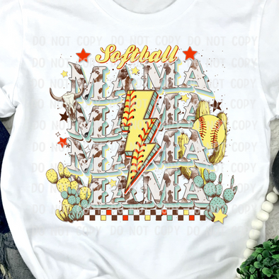 Western Softball Lighting Bolt Mama - DTF