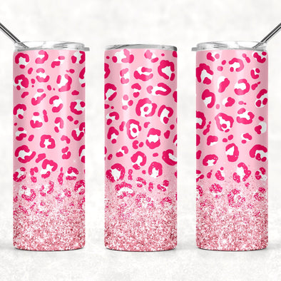 Glitter Pink Leopard - 20 oz Skinny Tumbler Sublimation Transfers