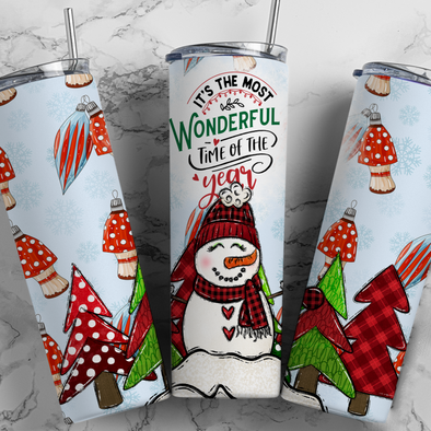 Most Wonderful Time Of Year Snowman - 20 oz Skinny Tumbler Sublimation Transfers