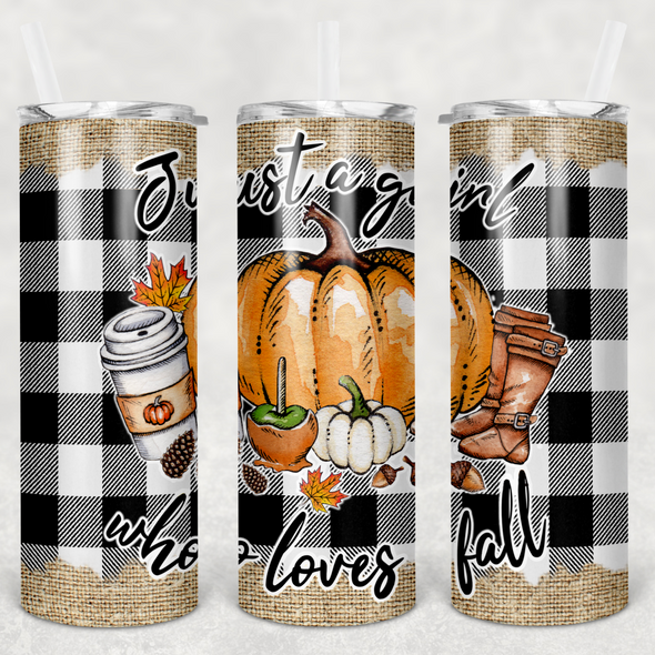 Just A Girl Who Loves Fall - 20 oz Skinny Tumbler Sublimation Transfers