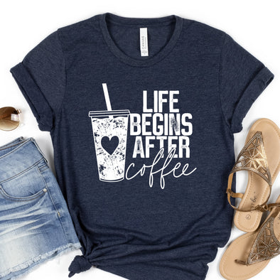 WHITE INK Life Begins After Coffee -  Screen Print Transfer