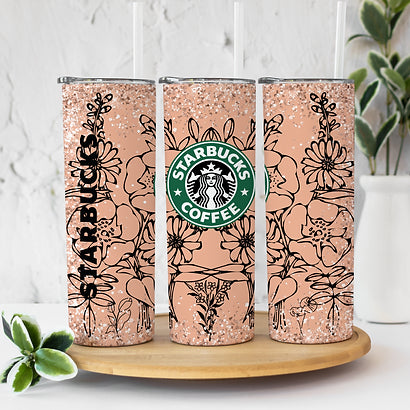Coffee Floral - 20oz Stainless Steel Skinny Tumbler (COMPLETED ITEM)