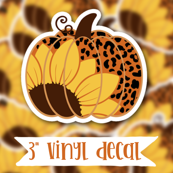 V102 Pumpkin w/Sunflower - Vinyl Sticker Decal