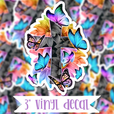 V13 Butterfly Cross - Vinyl Sticker Decal