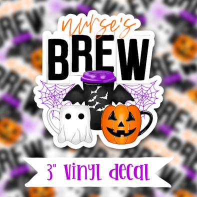 V157 NURSE'S BREW COFFEE HALLOWEEN - Vinyl Sticker Decal