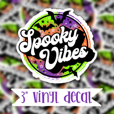 V159 SPOOKY VIBES GRUNGE CIRCLE BATS - Vinyl Sticker Decal