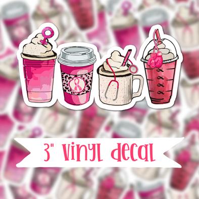 V15 Breast Cancer Coffee - Vinyl Sticker Decal
