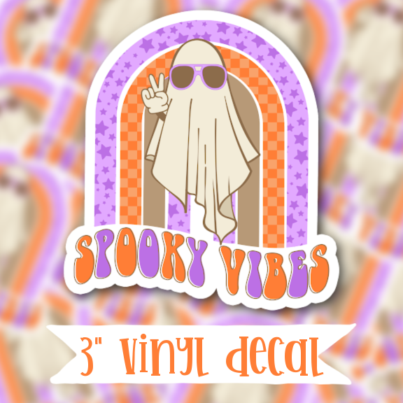 V160 SPOOKY VIBES PEACE GHOST - Vinyl Sticker Decal