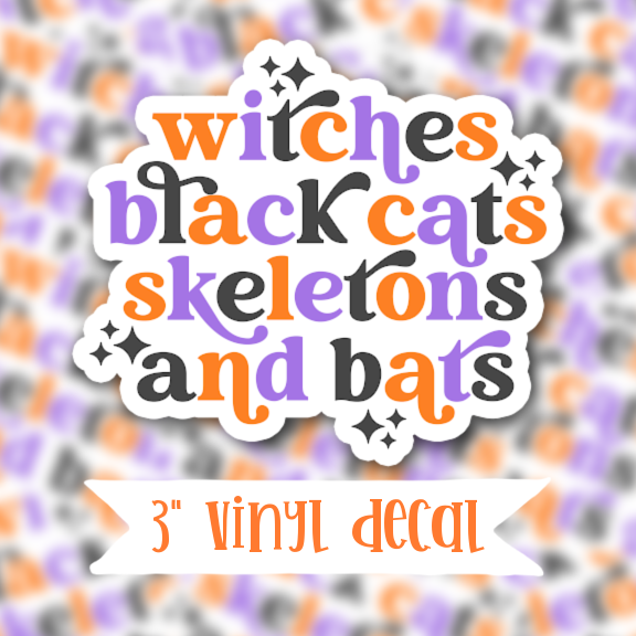V161 WITCHES BLACK CATS RETRO - Vinyl Sticker Decal