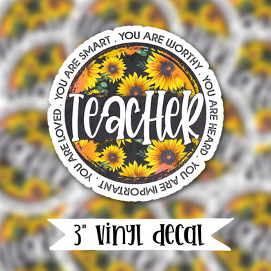 V166 Teacher Sunflower - Vinyl Sticker Decal