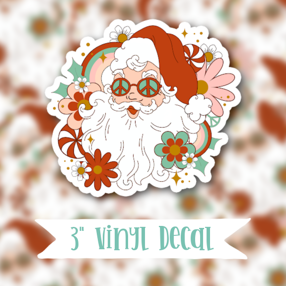 V34 Retro Christmas Hippie Santa - Vinyl Sticker Decal