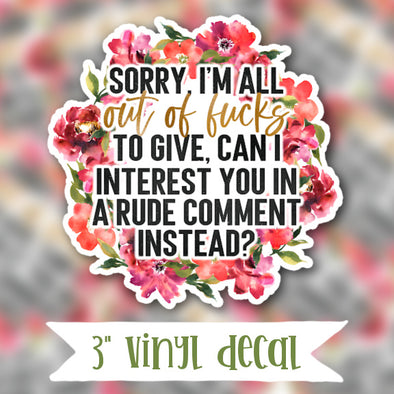 V37 Rude Comment - Vinyl Sticker Decal