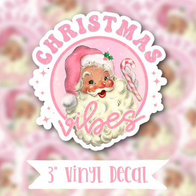 V39 Christmas Vibes Pink Santa - Vinyl Sticker Decal