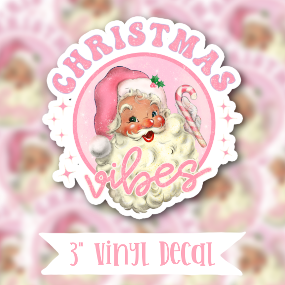 V39 Christmas Vibes Pink Santa - Vinyl Sticker Decal