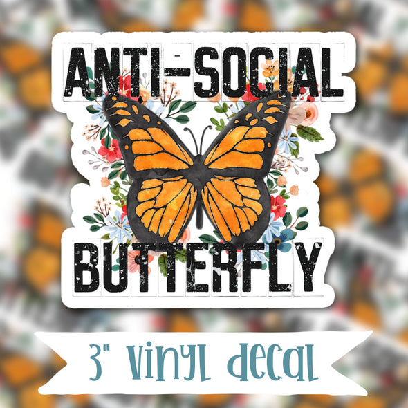 V59 Anti-Social Butterfly - Vinyl Sticker Decal