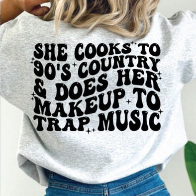 She Cooks to 90s Country -  Screen Print Transfer