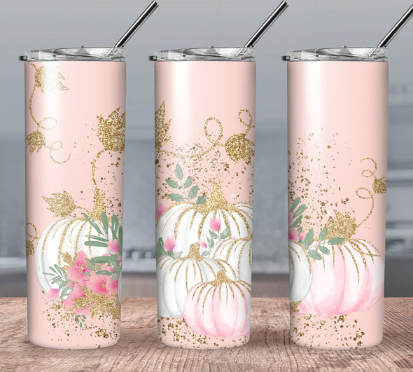 Pink Glitter Pumpkins  - 20oz Stainless Steel Skinny Tumbler (COMPLETED ITEM)