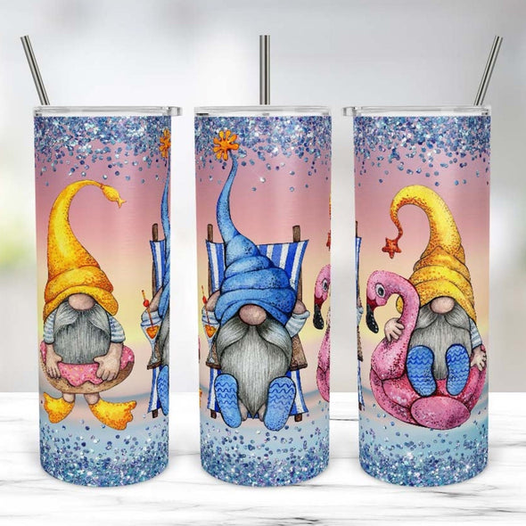 Beach Gnomes - 20oz Stainless Steel Skinny Tumbler (COMPLETED ITEM)