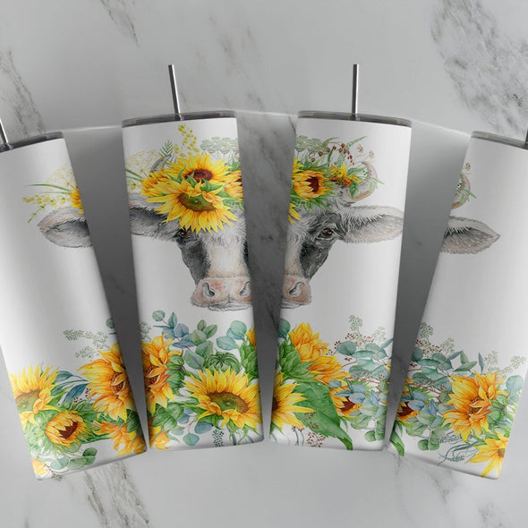 Sunflower Cow - 20 oz Skinny Tumbler Sublimation Transfers