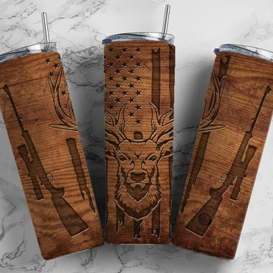 Engraved Deer Hunting - 20 oz Skinny Tumbler Sublimation Transfers