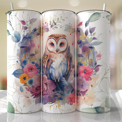 Floral Owl - 20 oz Skinny Tumbler Sublimation Transfers