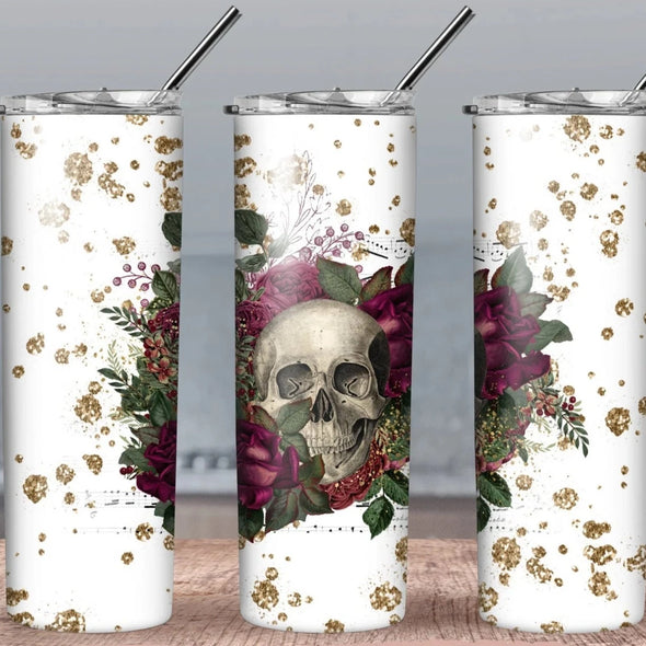 Glitter Skull - 20oz Stainless Steel Skinny Tumbler (COMPLETED ITEM)
